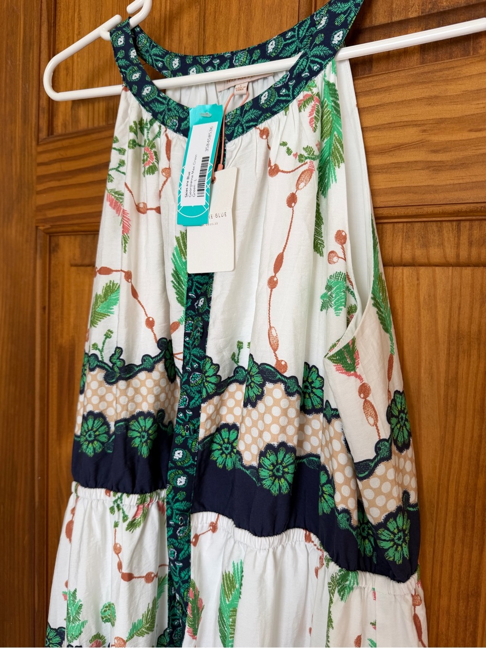 Skies Are Blue White, Green & Navy Floral Halter Maxi Dress - Picture 4 of 12